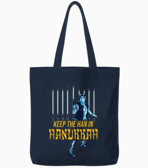 Star Wars Han Solo Hanukkah Lightsaber Menorah Tote Bags in Navy
