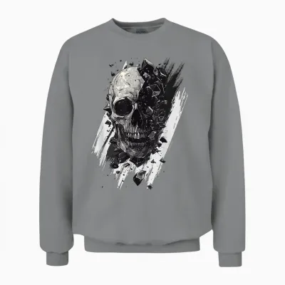Modern Burst Skull, Hard Rock, Black and White Skull T-Shirt, Black, S Unisex Sweatshirt - Sport Grey