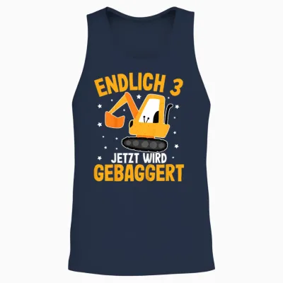 Children's Construction Site Finally 3 Years Now Wird Gebaggert Boys' Digger T-Shirt, Black Unisex Tank Top - Navy