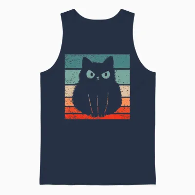 Cat Retro Style Vintage Unisex Tank Top - Navy