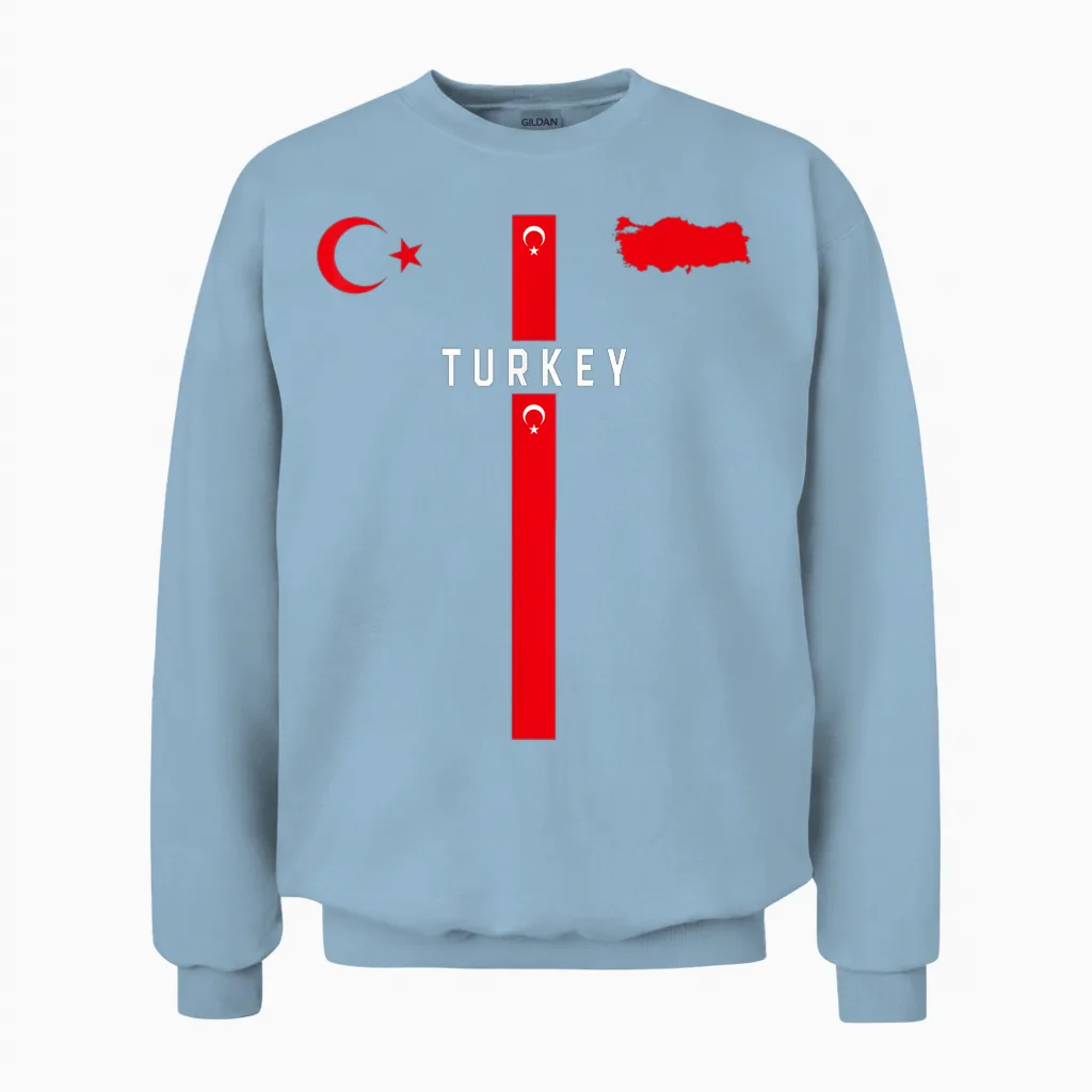 Türkei-Flagge, Silhouettenkarte Der Türkei, Nationales Emblem Unisex Sweatshirt in Light Blue