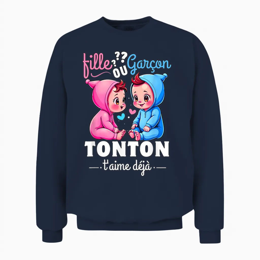 Man Gift Gender Reveal Tonton Party Sex Reveal Baby T-Shirt, Black, S Unisex Sweatshirt in Navy