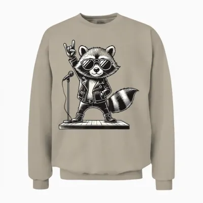 Rock Music & Rocker, Rock Hand, Kids & Boys, Funny Raccoon T-Shirt, Black, S Unisex Sweatshirt - Sand