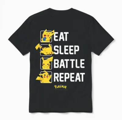 Pokémon - Eat Sleep Battle Repeat Pikachu Unisex T-Shirt - Black