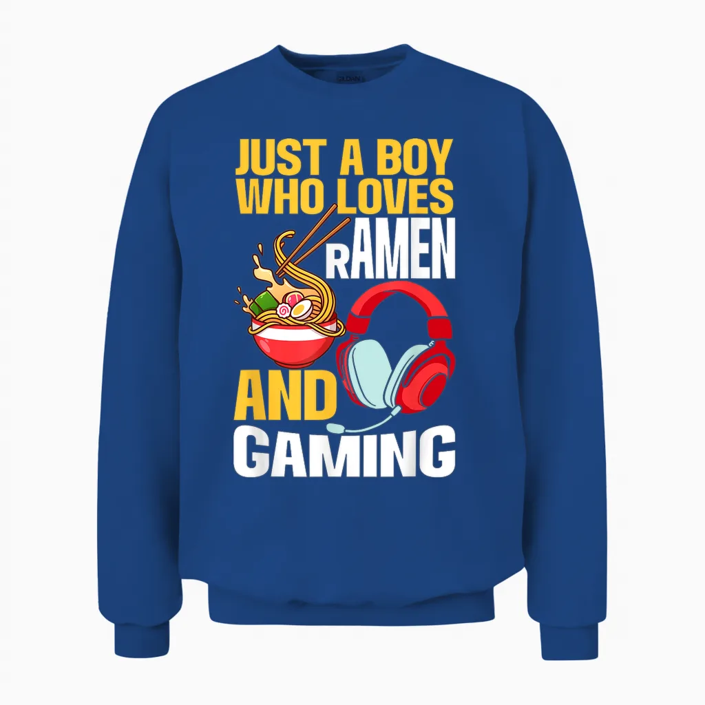 Just a Boy Who Loves Ramen and Gaming Japan Anime Video Game Unisex Sweatshirt in Royal