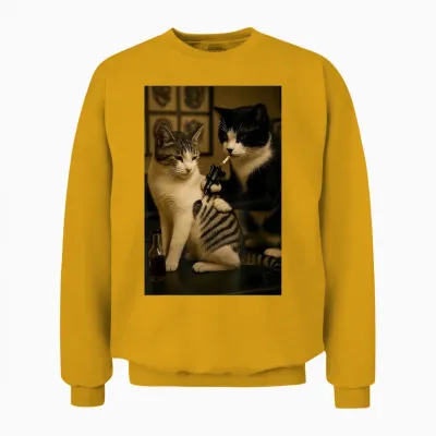 Vintage Cat Smoking Tattoo Inked Kitty Artist Funny Meme Unisex Sweatshirt - Gold
