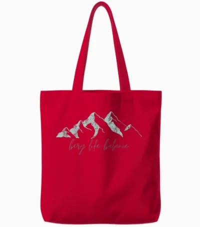 Berg Life Balance Retro Mountain Hiking Outdoor Hiking T-Shirt, Black Tote Bags - Red