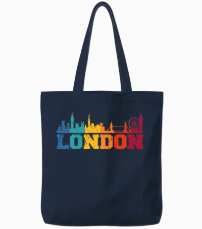 London Retro Skyline Uk Tote Bags - Navy