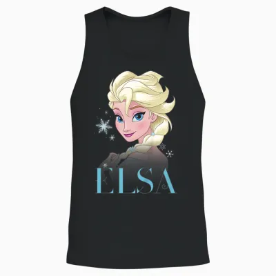 Children's Frozen Elsa Snowflake Portrait T-Shirt, White Unisex Tank Top - Black