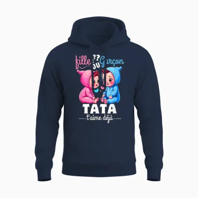 Gift Gender Reveal Tata Party Sex Reveal Baby T-Shirt, Black, S Unisex Hoodie - Navy