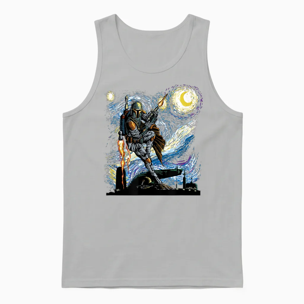 Star Wars Classic Boba Fett Van Gogh's Starry Night Painting Unisex Tank Top in Ash