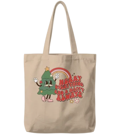 Retro Christmas Tote Bags - Natural