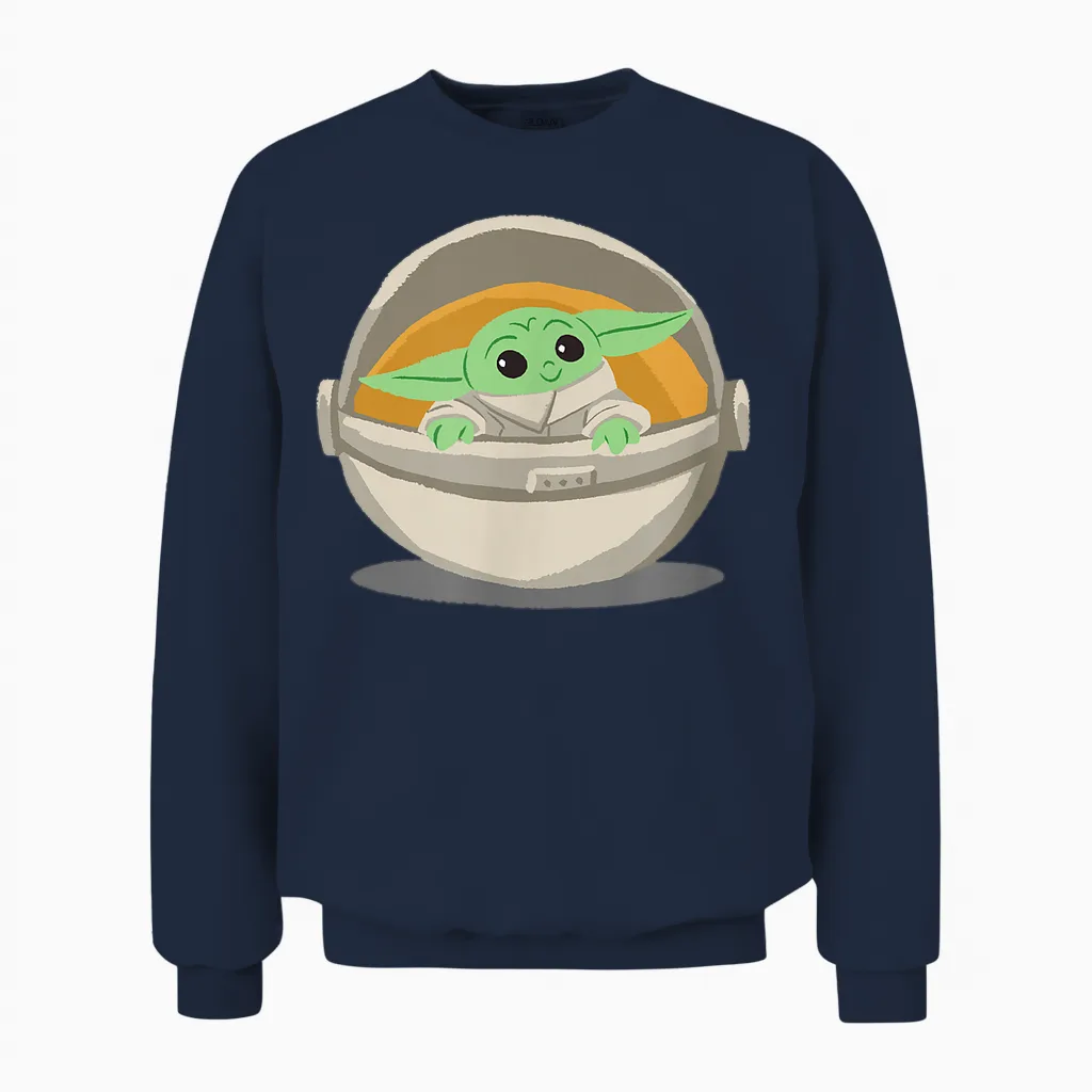 Amazon Essentials Men's Mandalorian the Child Grogu Pram T-Shirt, Dark Blue, Small Unisex Sweatshirt in Navy