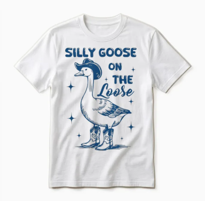 Funny Retro Vintage Meme Silly Goose on the Loose Unisex T-Shirt in White