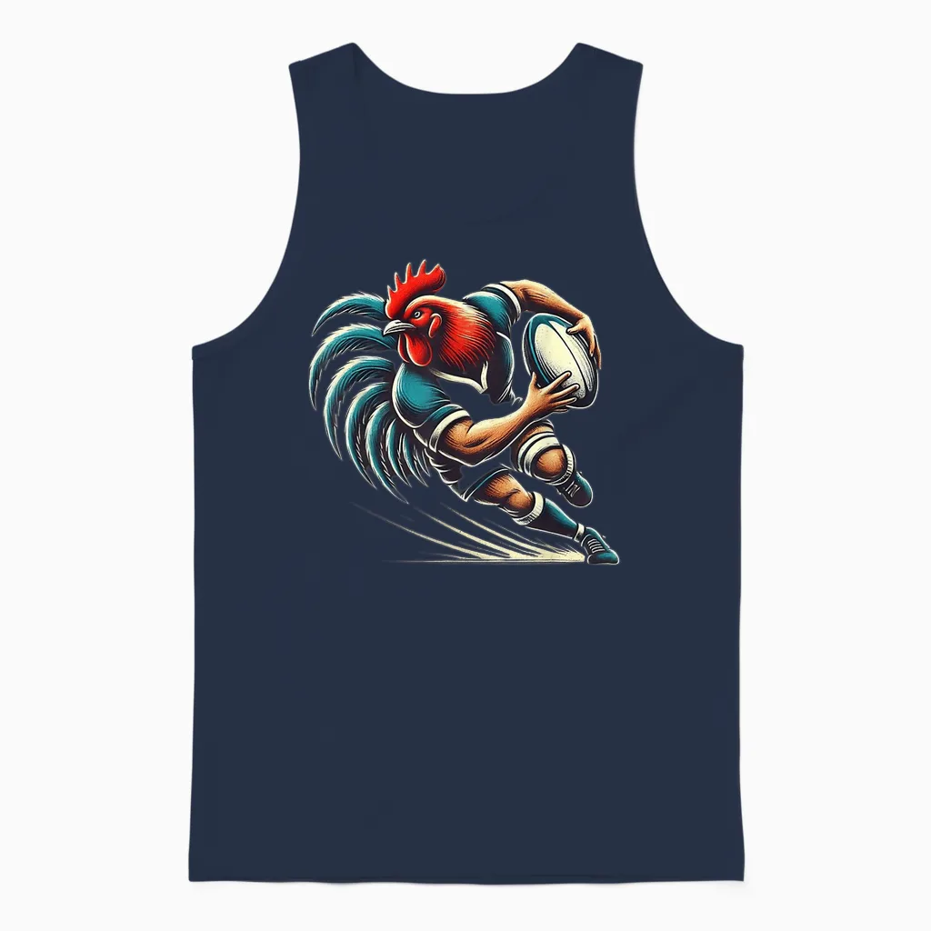 Rugby Hens Rooster Rugby Player Rugbyman Humour Rugby Unisex Tank Top in Navy