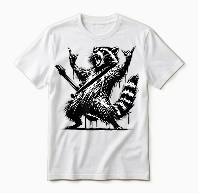 Raccoon Rock and Roll Rock&roll Raccoon Playing Guitar Rock & Roll Unisex T-Shirt in White