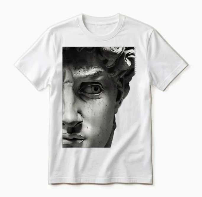 Statue of David X Michelangelo T-Shirt, Black, S Unisex T-Shirt in White