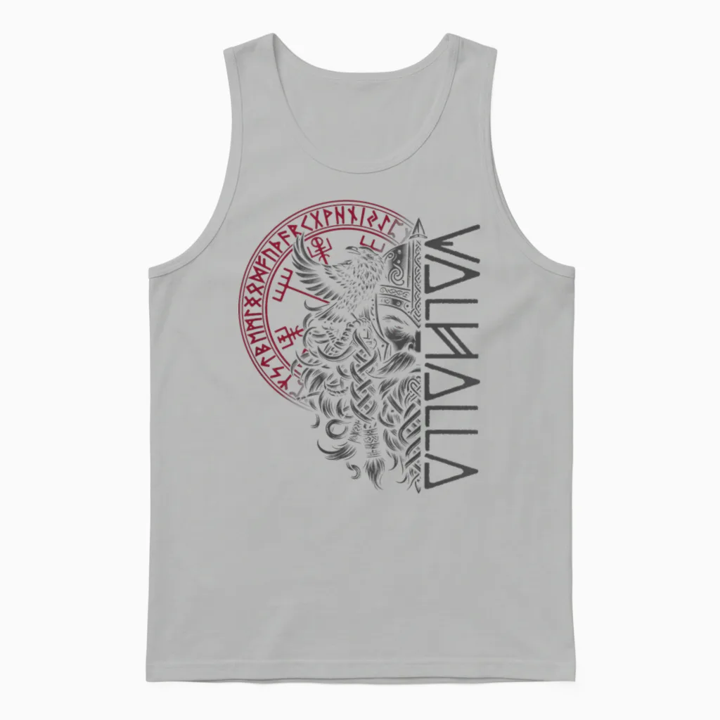 Walhalla Odin with Ravens Runes Nordic Compass Viking Unisex Tank Top in Ash