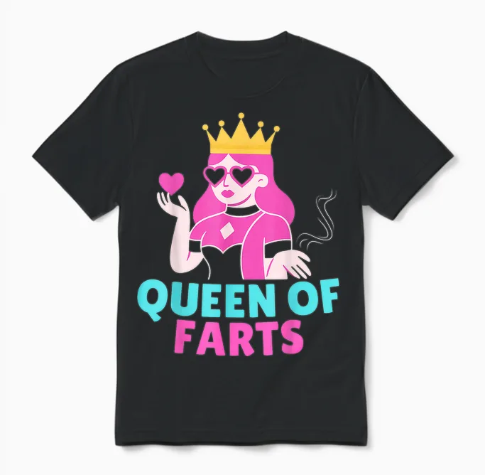 Queen of Farts Inappropriate Embarrassing Playing Card Unisex T-Shirt in Black