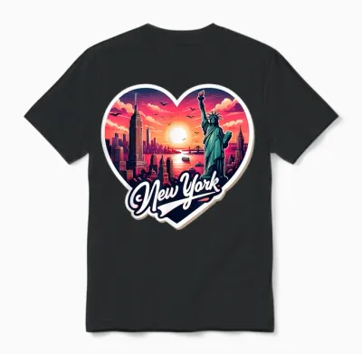 I Love New York Heart Ny City Lover Souvenir Retro Sunset Unisex T-Shirt - Black
