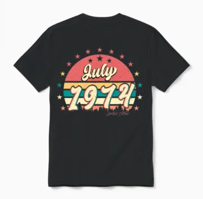 Vintage 1974 July Unisex T-Shirt - Black
