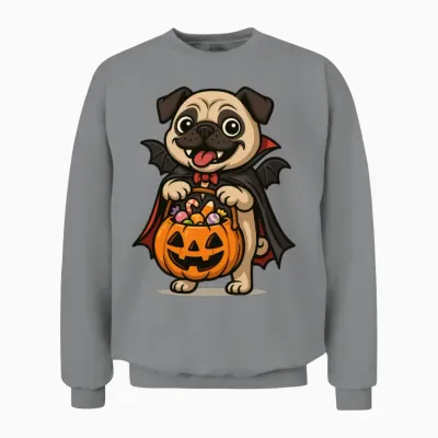 Bat Pug Halloween Pumpkin Unisex Sweatshirt - Sport Grey