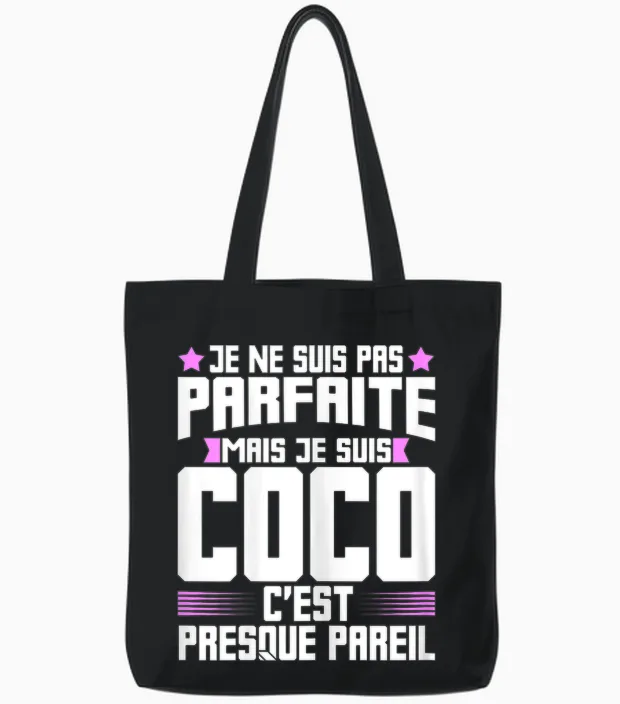Coco Parfait | Quote Humour Coco Nickname Coco T-Shirt, Black, Female X-Small Tote Bags in Black