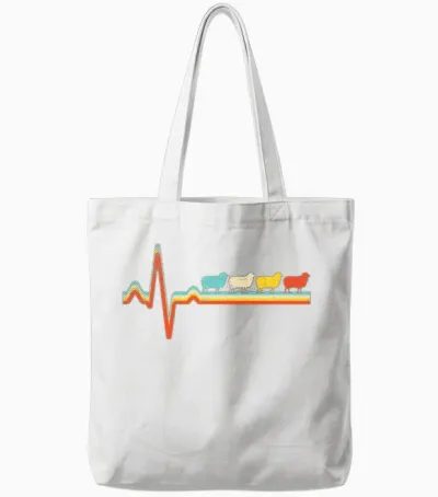 Sheep Retro Heartbeat Tote Bags - White