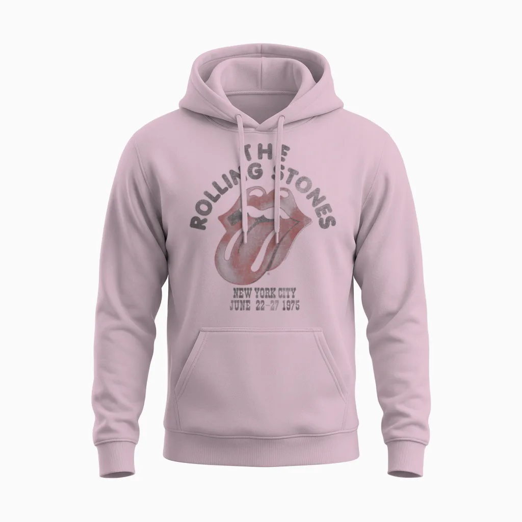 Official the Rolling Stones Nyc 75 White for Vintage Fans Unisex Hoodie in Light Pink