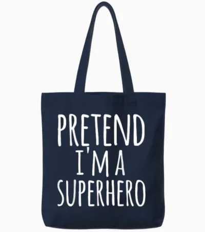 Funny Easy Lazy Halloween Pretend I'm a Superhero Costume Tote Bags - Navy