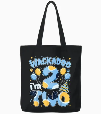 Wackadoo I'm Two 2nd Birthday Boy Toddler 2 Year Dog Lover Tote Bags - Black