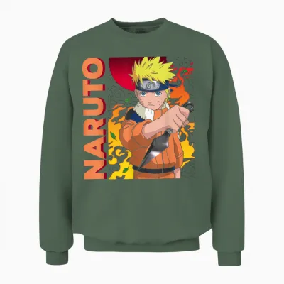 Naruto Main Character on Elemental Background Unisex Sweatshirt - Military Green
