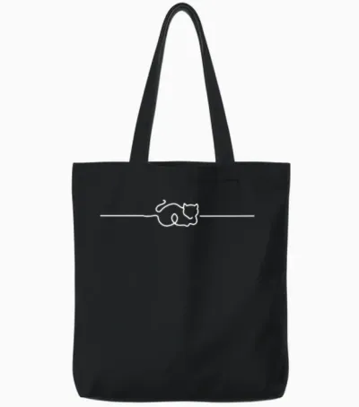 Cat Line Art Tote Bags - Black