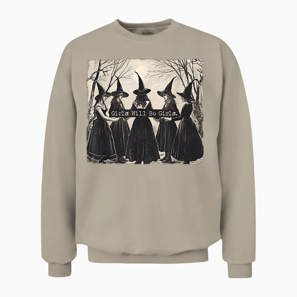 Girl Will Be Girl Lustige Hexe Halloween Vibes Feminist Unisex Sweatshirt in Sand