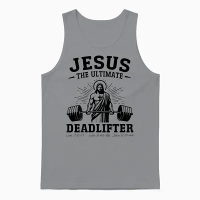 Jesus the Ultimate Deadlifter Deadlifter Christian (back) Unisex Tank Top - Sport Grey