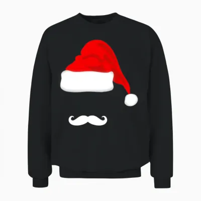 Santa Hat and Mustache Unisex Sweatshirt - Black