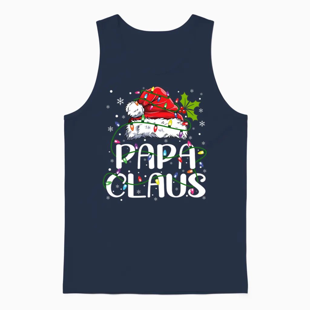 Papa Claus Christmas Lights Pajama Family Matching Unisex Tank Top in Navy
