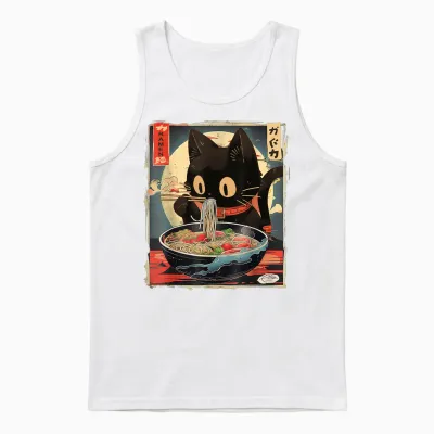 Cat Ramen Manga Anime for Kids Boys Girls Teens Kawaii Cat Eating Ramen Noodles Anime Gift Girls Teens Unisex Tank Top - White
