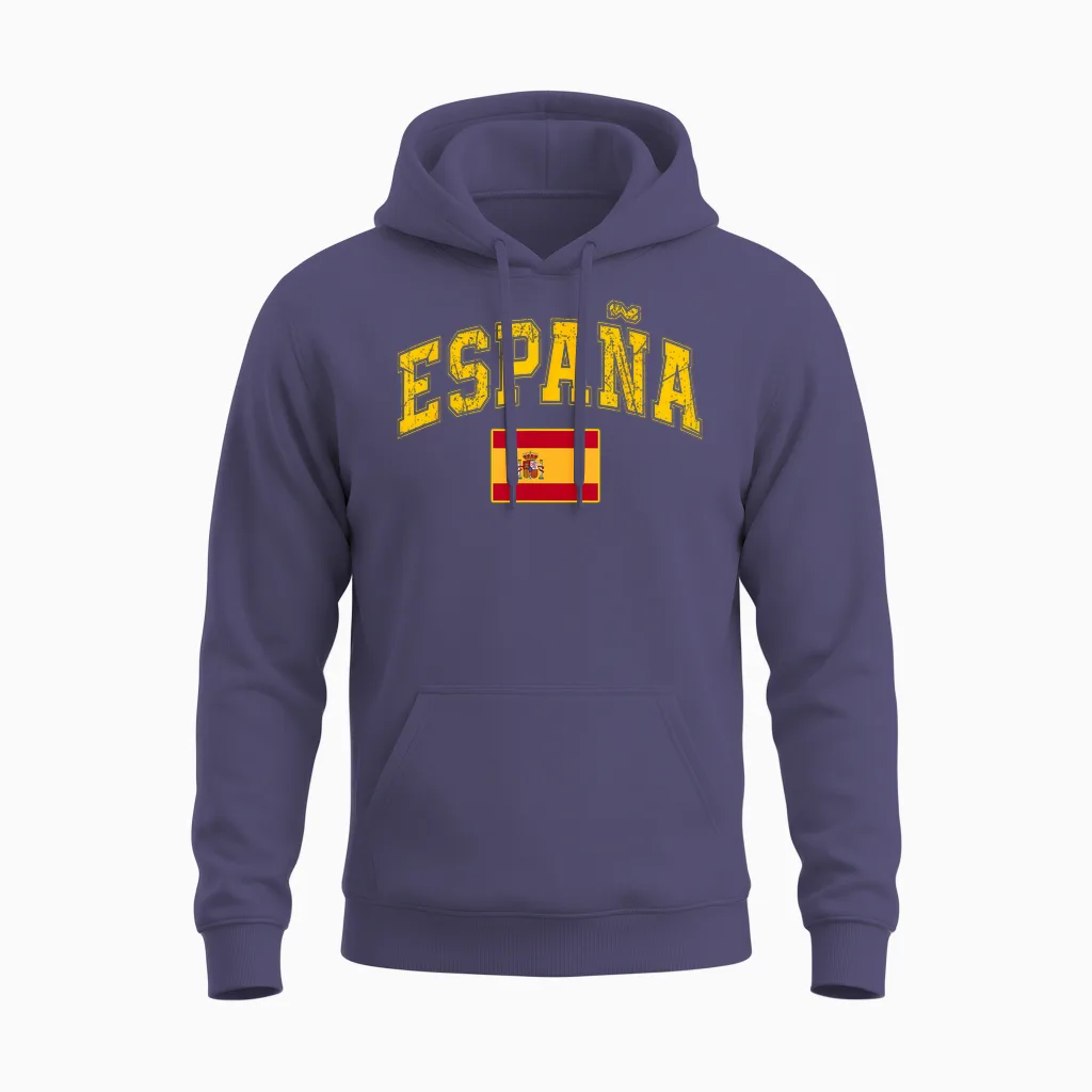 Spain Spanish Flag Espana Pride Vintage Unisex Hoodie in Heather Sport Dark Navy