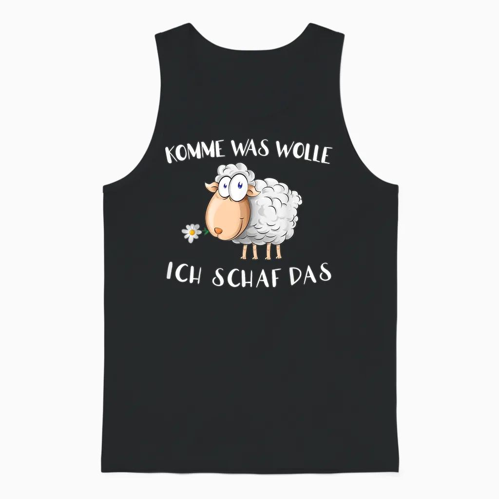 T-Shirt with German Text "komm Was Wolle - Ich Schaf Das " Funny Sheep Word Game Unisex Tank Top in Black
