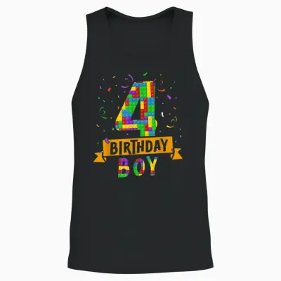 Geburtstag Junge Bausteine 4 Jahre Alt Unisex Tank Top - Black