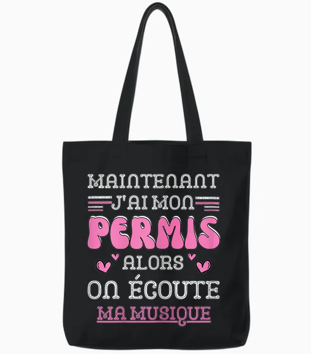 Driving License Gift Girl, Driving Car Humor Tote Bags in Black