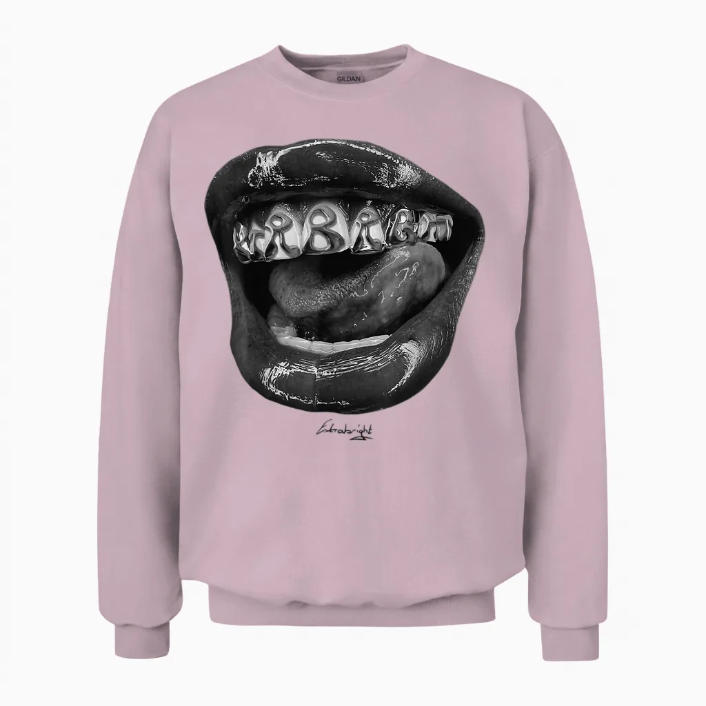 Extrabright Grillz T-Shirt, Men & Women, Unisex Adult & Children, Black, S, Classic, Streetwear, Plain, Pull-On, 1 Count, 0 Pockets, Stretchable, Unique Design, Spring & Summer Unisex Sweatshirt in Light Pink