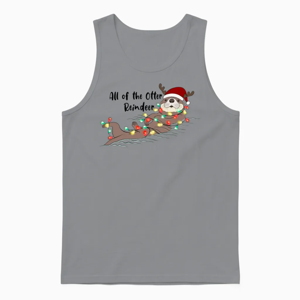 Funny Christmas Otter Unisex Tank Top in Sport Grey