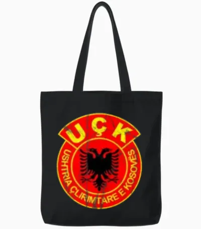 Kosovo Army Shirt Uck Uqk Albanian Eagle Tote Bags - Black