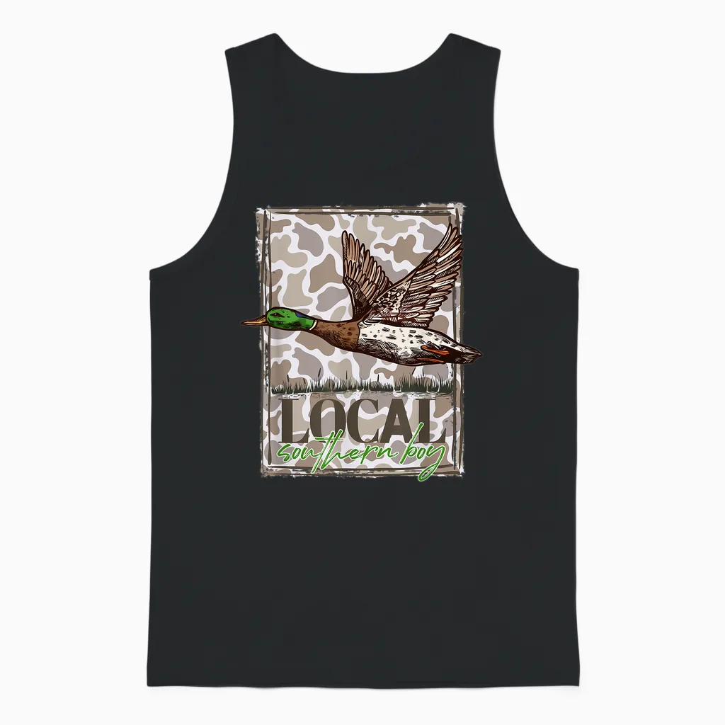 Local Southern Boy Camo Mallard Duck Hunting Outdoor Boy Men Unisex Tank Top in Black