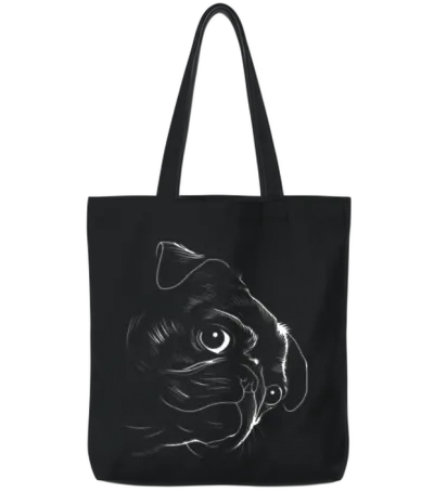 Pug Face Pug Dog Silhouette Cute Pug Lineart Mops Tote Bags - Black