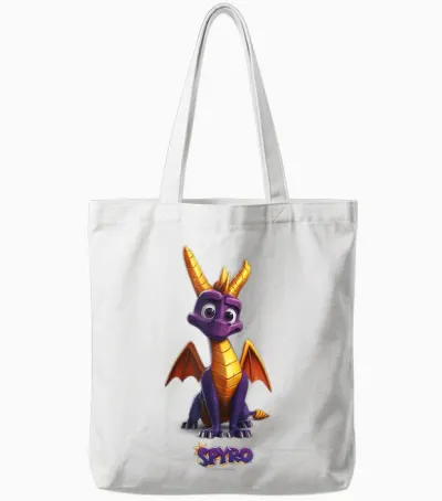 Spyro Adorable Purple Dragon Retro Video Game Icon T-Shirt, Black Tote Bags - White