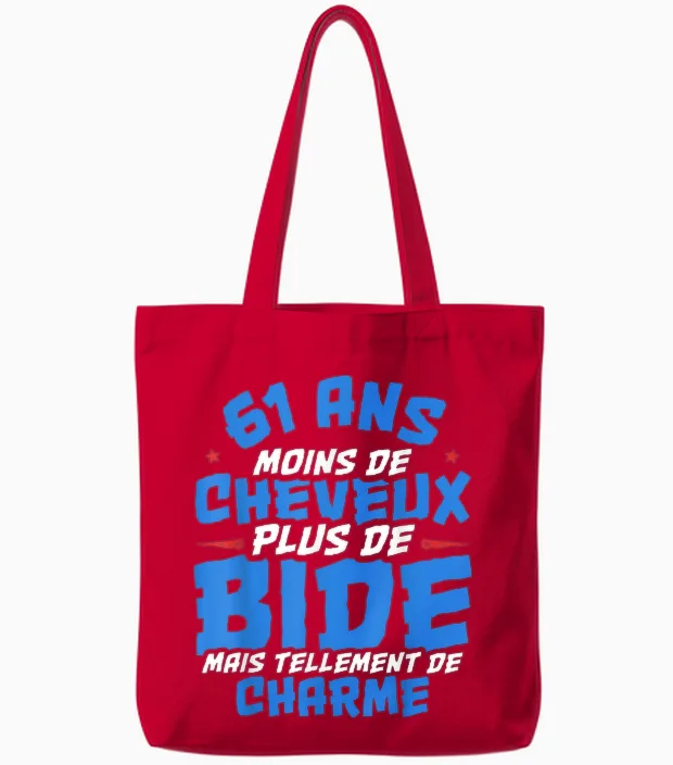 Moins De Cheveux Plus De Bide Cadeau Anniv 61 Ans - Humour Tote Bags in Red