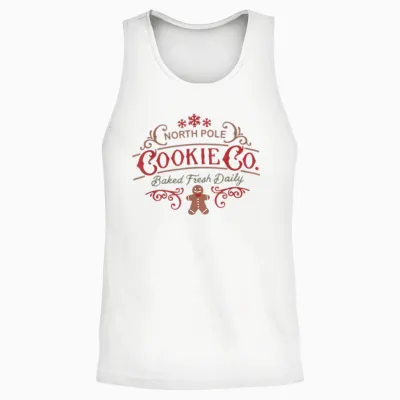 Women Retro Christmas Gingerbread Bakery North Pole Cookie Unisex Tank Top - White